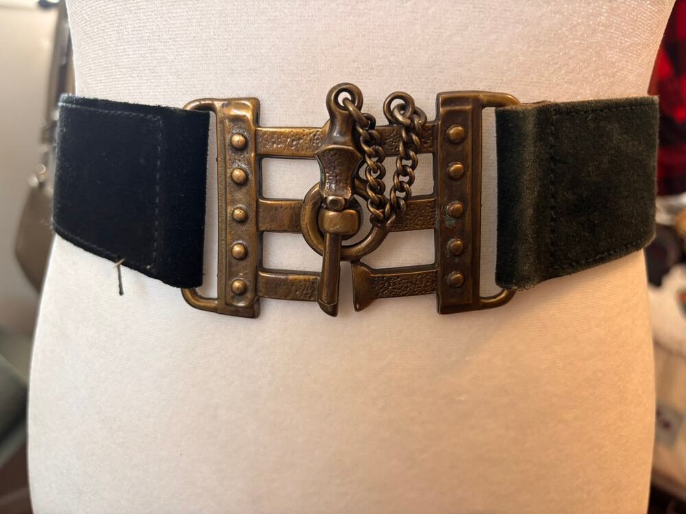 Vintage Handmade Black Suede Equestrian Belt